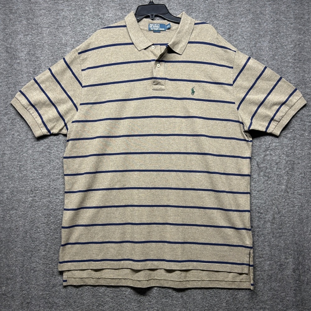 Polo‎ Ralph Lauren XXL Striped Polo Shirt Tan Navy Blue Classic Fit